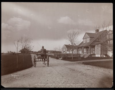 Celkový pohled na domy a budovy na F.G. Bourneovo panství v Oakdale, Long Island, New York, 1900 (stříbrný želatinový tisk) od Byron Company