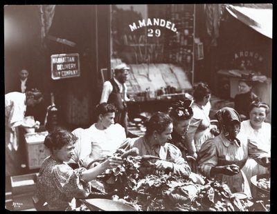 Pohled na ženy nakupující zeleninu od obchodníka na Hester Street, New York, 1898 (stříbrný želatinový tisk) od Byron Company
