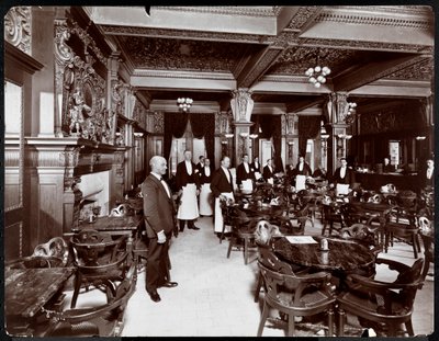 Číšníci v kavárně v hotelu Delmonico, 1902 (stříbrný želatinový potisk) od Byron Company