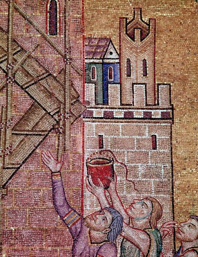 Stavba babylonské věže (mozaika od Byzantine
