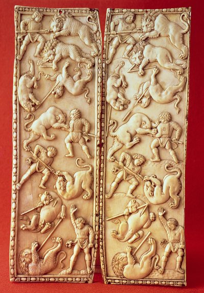Diptych se scénou lovu lva od Byzantine