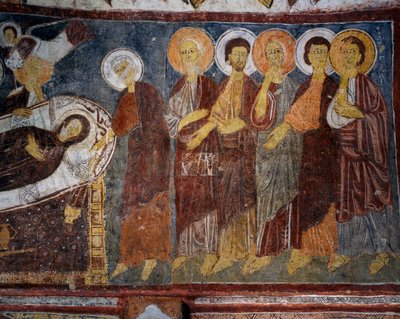 Usnutí Panny mezi apoštoly, Detail, byzantská freska (13. století), Gulsehir Karsi Kilise (kostel sv. Jana), Goreme (Seznam světového dědictví UNESCO od Byzantine