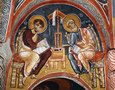 Evangelisté Marek a Jan píšící evangelia, Karanlik Kilise (Temný kostel) (12.-13. století), Goreme (Seznam světového dědictví UNESCO od Byzantine