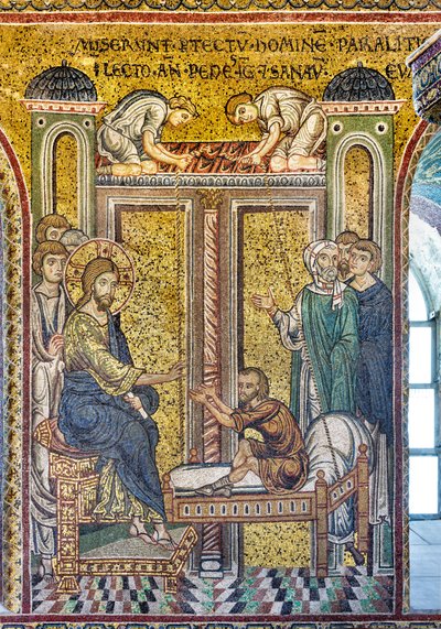 Ježíš uzdravující ochrnuté, byzantská mozaika, epizody z Kristova života, XII-XIII století (mozaika) od Byzantine