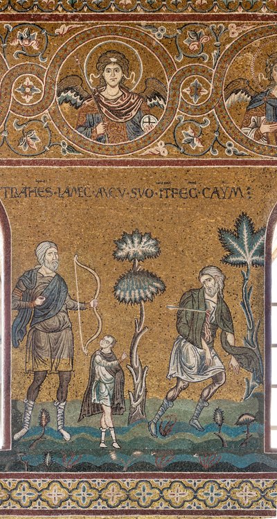 Lamech zabíjí Kaina, byzantská mozaika, starozákonní cyklus - pozemský ráj, XII-XIII. století (mozaika) od Byzantine