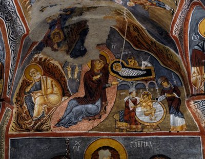 Narození Páně, byzantská freska (12. století), Karanlik Kilise (Temný kostel) (12.-13. století), Goreme (Seznam světového dědictví UNESCO od Byzantine
