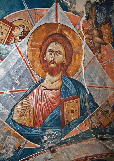 Salvator Mundi (Spasitel světa) - Peinture de Damiane (aktivní 14. století) - 14. století - Freska - Klášter sv. Jiří, Ubisi (Georgie) ©FineArtImages/Leemage od Byzantine