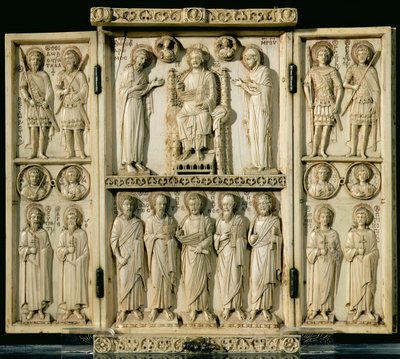 Triptych Harbaville zobrazující Krista trůnícího s Pannou Marií a sv. Jana Křtitele, další panely zobrazující světce z Konstantinopole od Byzantine
