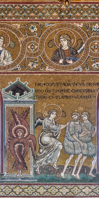 Vyhnání z pozemského ráje, byzantská mozaika, starozákonní cyklus-pozemský ráj, století XII-XIII (mozaika) od Byzantine