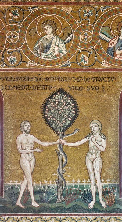 Prvotní hřích, byzantská mozaika, cyklus Starého zákona – pozemský ráj, XII-XIII sec (mozaika) od Byzantine