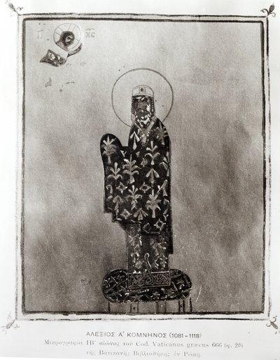 Alexius I. Comnenus (1048-1118), byzantský císař (1081-1118) (vellum) (černobílá fotografie) od Byzantine Byzantine