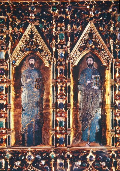 Pala dOro, detail zobrazující dva apoštoly (zlato a smalt vykládané drahými kameny) od Byzantine Byzantine