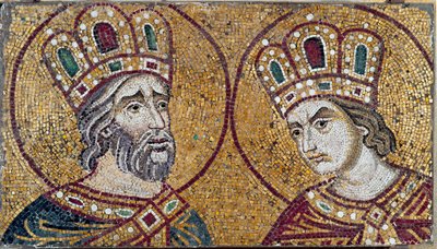 Římský císař Konstantin I. se svatou Helenou, jeho matkou (detail mozaiky) od Byzantine Byzantine