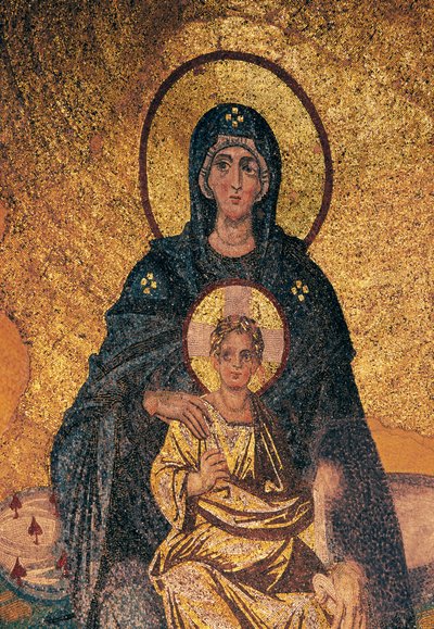 Panna a dítě na trůnu (mozaika) od Byzantine Byzantine