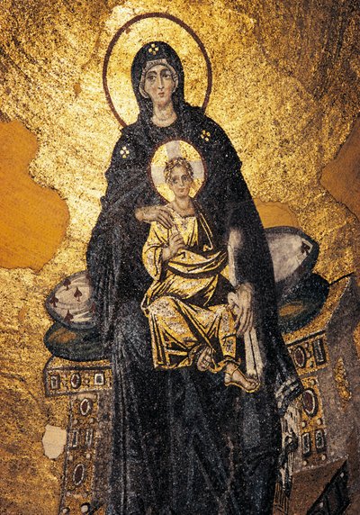 Panna a dítě na trůnu (mozaika) od Byzantine Byzantine
