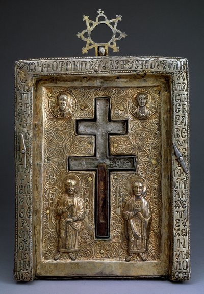 Relikviář kříže ze zlaceného stříbra staurothek, byzantský, 12. století od Byzantine Byzantine