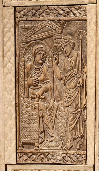 Detail Zvěstování z křesla biskupa Maximiana (intarzované dřevo a slonovina) od Byzantine School