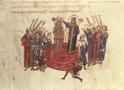 MMS Vitr. 26-7 Císař Michael I. Rangabes korunován Nicephorem v roce 811, z madridských Skylitzes od Byzantine School