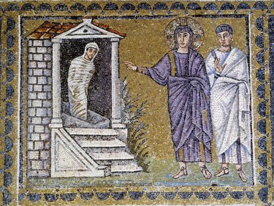Vzkříšení Lazara, nástěnná mozaika v kostele svatého Apolináře, Ravenna, 6. století. od Byzantine School
