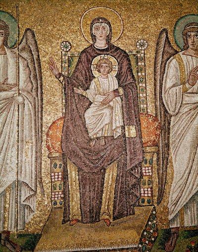 Byzantská panna (Detail mozaiky, 6. století) od Byzantine School