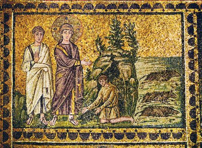 Gadarénská svině aneb vymítání "legie" démonů, 6. století (mozaika) od Byzantine School