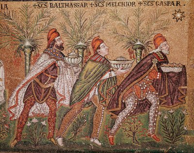 Klanění mudrců (Detail mozaiky, 6. století) od Byzantine School