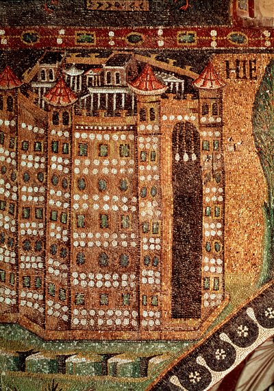 Pohled na Jeruzalém (detail mozaiky, 6. století) od Byzantine School