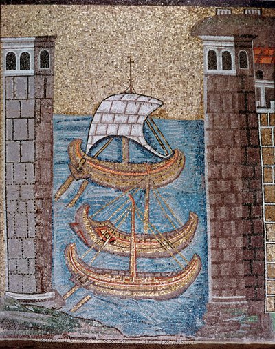 Pohled na lodě v přístavu Class (Detail mozaiky, 6. století) od Byzantine School