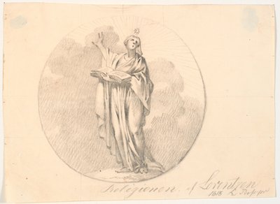 Symbol náboženství. Stojící žena s knihou od C.A. Lorentzen