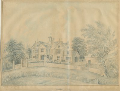 Eccleshall - Biana Hall: modrá lavírovaná kresba a [polovina 19. století] od C.B Ash