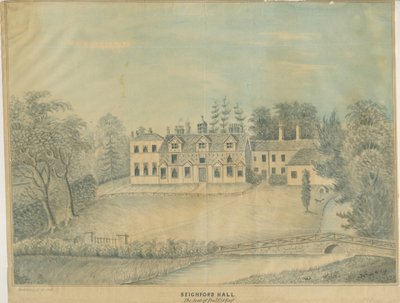Seighford Hall: barevná lavírovaná kresba a [polovina 19. století] od C.B Ash