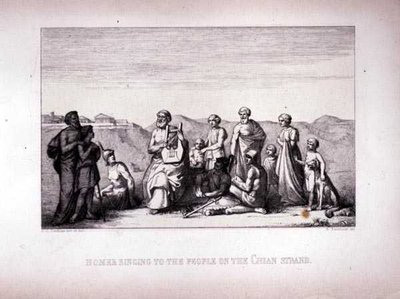 Homer zpívá lidem na Chian Strand, vyryl B. Barloccini, 1849 od C.C Perkins