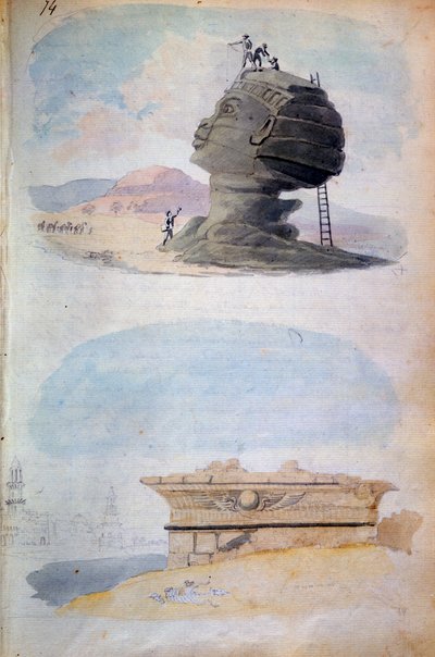 Sfinga a hrobka, Egypt, 19. století od CH Smith