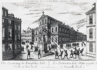 Američtí separatisté strhávají pomník anglického krále Jiřího v New Yorku od J.B. and Brown J. Rowbotham
