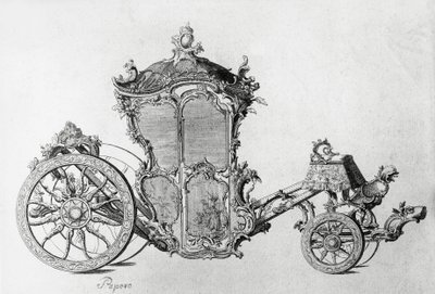 Návrh na rokokový kočár, rytina od J.B. and Brown J. Rowbotham