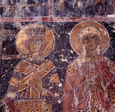 Freska v byzantském kostele Agios Nikolaos, Maza, Kréta, Řecko od J.B. and Brown J. Rowbotham