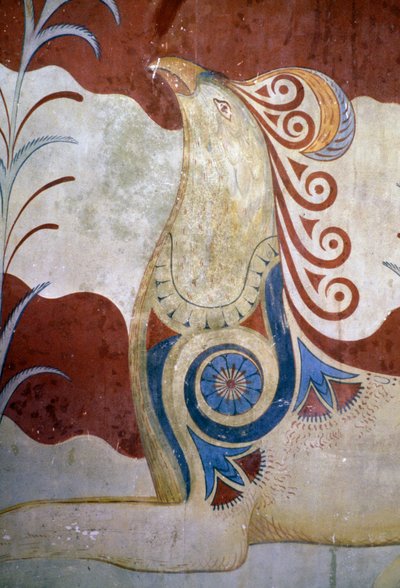 Griffin, freska v trůnním sále, palác Knossos, Kréta, Řecko, minojská civilizace od J.B. and Brown J. Rowbotham