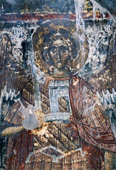 Kůň, poškozená freska na stropě kostela Agios Vasileios, Vavouledo, Kréta, Řecko (foto) od J.B. and Brown J. Rowbotham