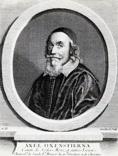 Portrét Axela Oxenstierna Gustafssona (1583-1654), kancléře Švédského království, rytina od J.B. and Brown J. Rowbotham