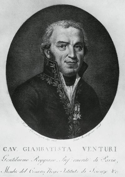 Portrét Giovanniho Battisty Venturiho (1746-1822), italského fyzika, diplomata, historika vědy a objevitele Venturiho efektu, rytina od J.B. and Brown J. Rowbotham