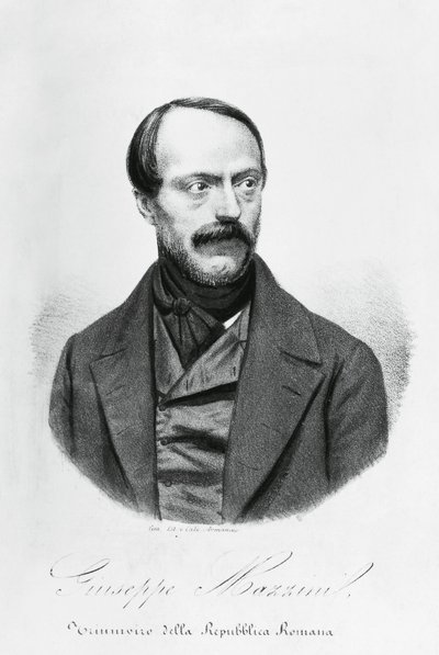 Portrét Giuseppe Mazzini (1805-1872), italský vlastenec, politik, filozof a novinář, rytina od J.B. and Brown J. Rowbotham