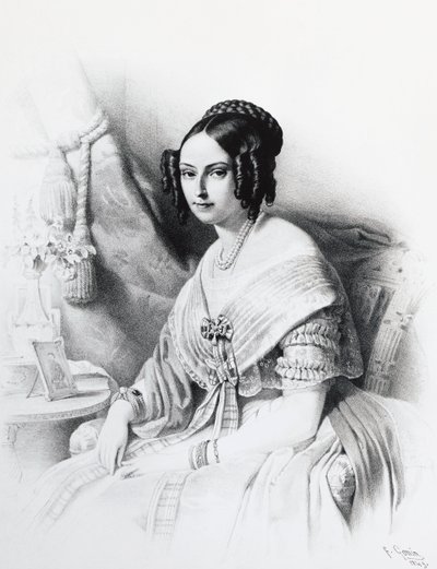 Portrét Marie Adelaide Habsbursko-Lotrinské (1822-1855), manželky Viktora Emanuela II. Savojského, rytina od J.B. and Brown J. Rowbotham