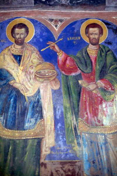 Svatí Kosmas a Damián, klášter Megalo Sotiris, ostrov Symi, Řecko (foto) od J.B. and Brown J. Rowbotham