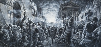 Zkáza města (kvaš na papíře) od C.L. Doughty
