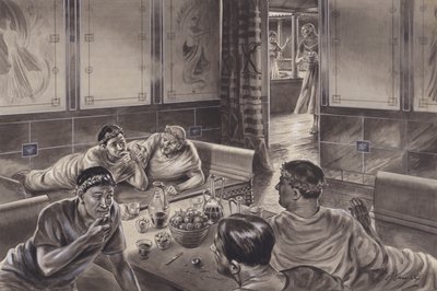 Anglo-římané jedí v trikliniu (kvaš na papíře) od C.L. Doughty