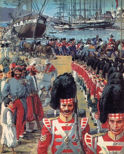 Příjezd britských vojáků na Maltu na cestě na Krym (barevná litografie) od C.L. Doughty
