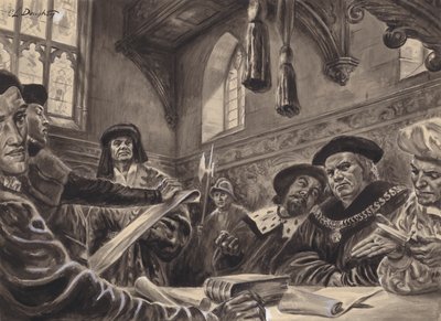 Soud Hvězdné komory (kvaš na papíře) od C.L. Doughty