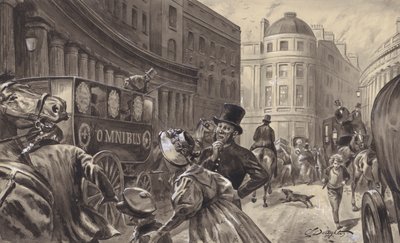 Omnibus tažený koňmi, Londýn (kvaš na papíře) od C.L. Doughty