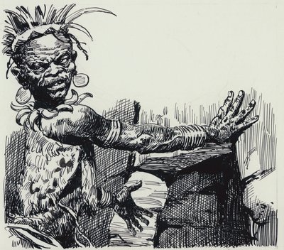 Ilustrace k filmu Doly krále Šalamouna (kvaš na papíře) od C.L. Doughty