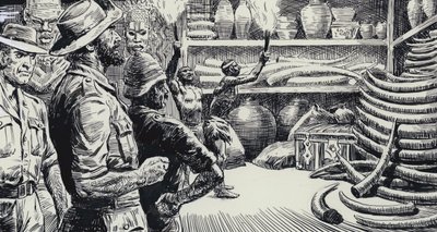 Ilustrace k filmu Doly krále Šalamouna (kvaš na papíře) od C.L. Doughty